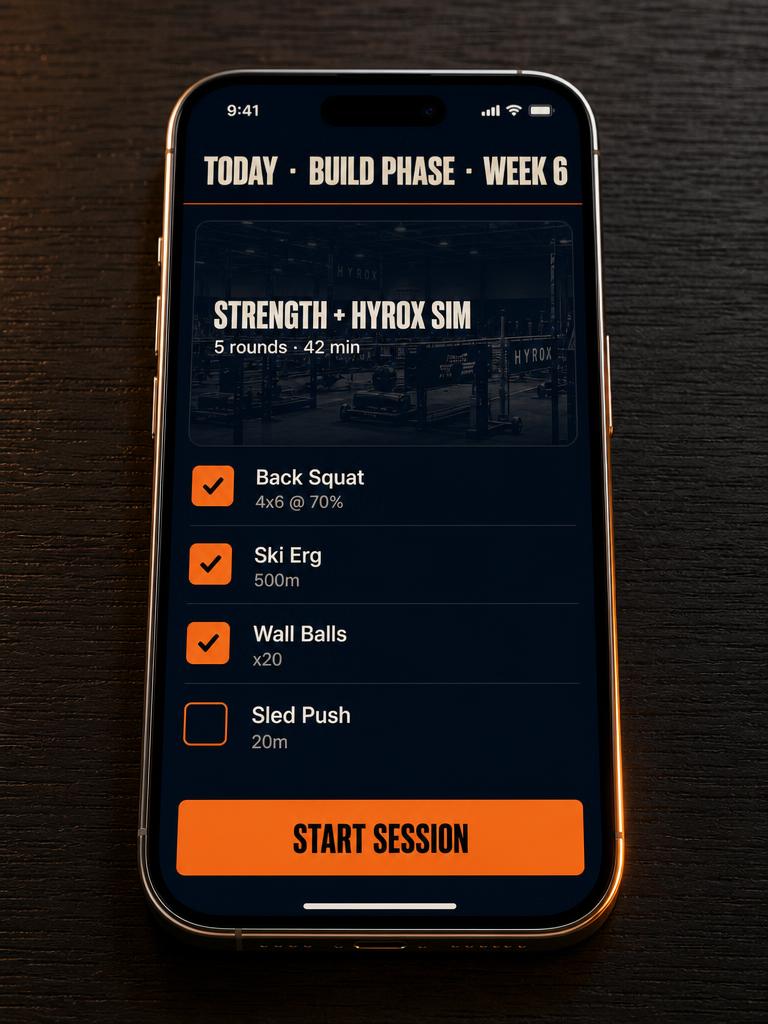 Road 2 Hybrid app workout screen with today's session