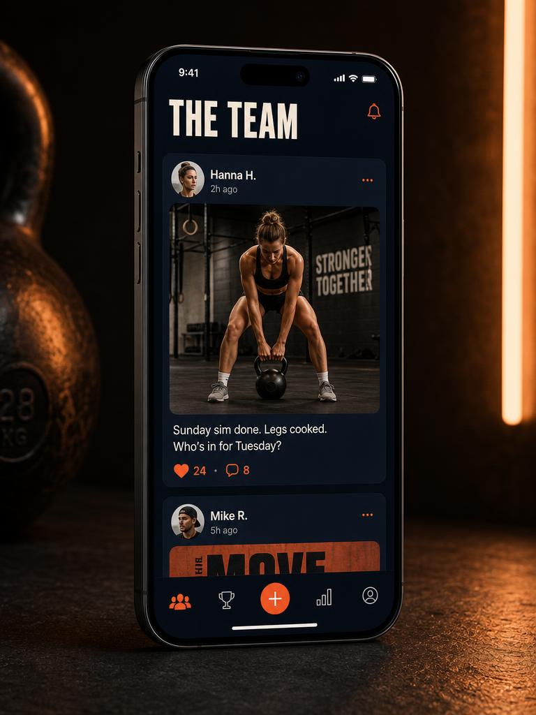Road 2 Hybrid app team feed with member posts and reactions